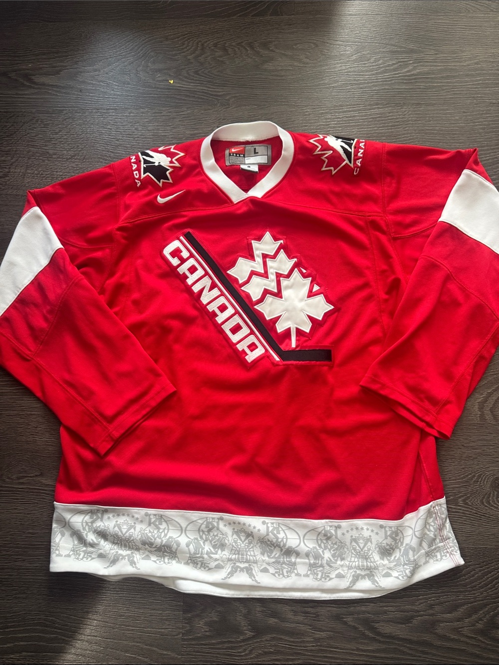 Nike Men’s Red V-Neck Canada Hockey Sweater with White Accents